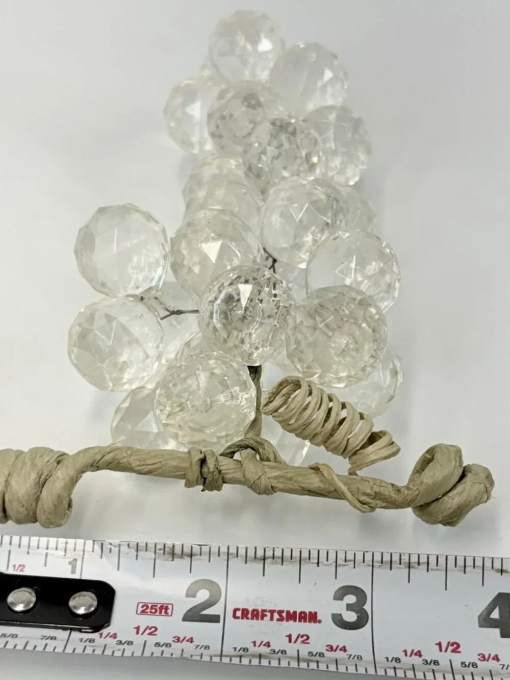 Vintage MCM Clear Faceted Lucite Acrylic Grapes Cluster With Faux Wood Stem
